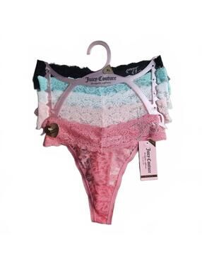 Juicy Couture 5 Pack Lace Thong Panties Rhinestone Logo XL NWT D/95